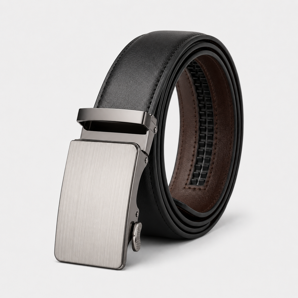 The Executive Ratchet Leather Belt - Black & Silver
