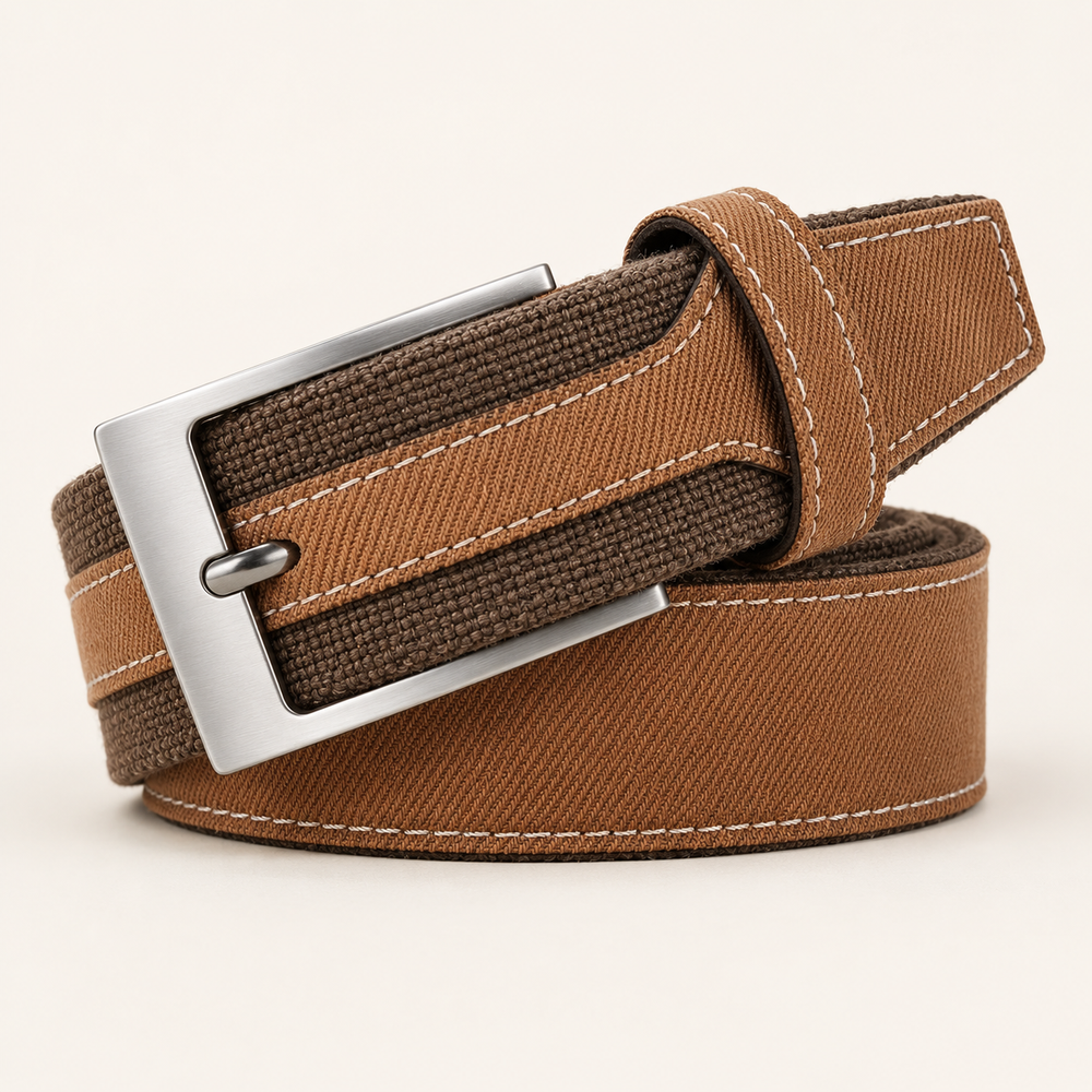 Men’s Canvas Casual Belt with Alloy Buckle – Light Brown
